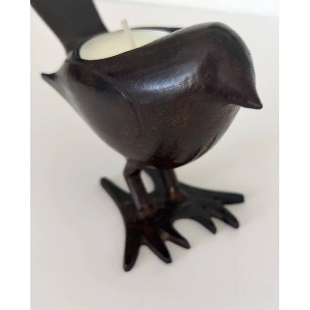 Metal Cast Iron Bird Decor Candle Holder Tealight India Burnished Brown Rustic‎
